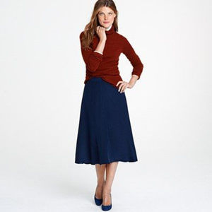 J. Crew Liquid Silk Navy Blue Midi Skirt